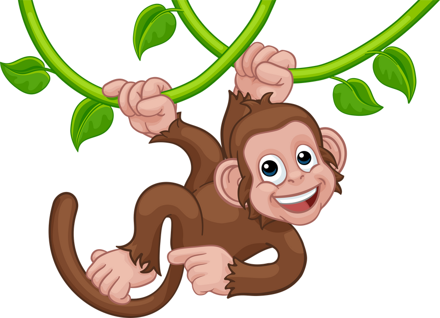 Monkey Singing on Jungle Vines Pointing Cartoon